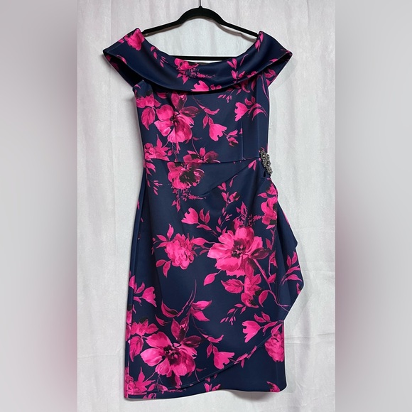 Alex Evenings Floral Off Shoulder Side Ruched Dress Size 8 NWOT - Picture 4 of 7